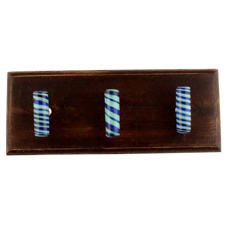 Navy Blue Striped Tube Glass Wooden Hooks